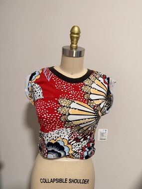 Free People Movement Red Floral Print Cap Sleeve Top